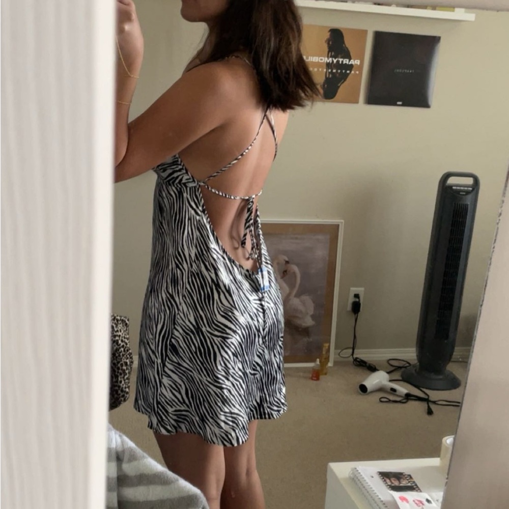 Zebra open back slip dress